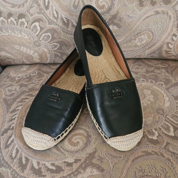 COACH Rhodelle Black Leather Espadrille Flat Loafer Shoes Black Sz  8.5B - Picture 1 of 11